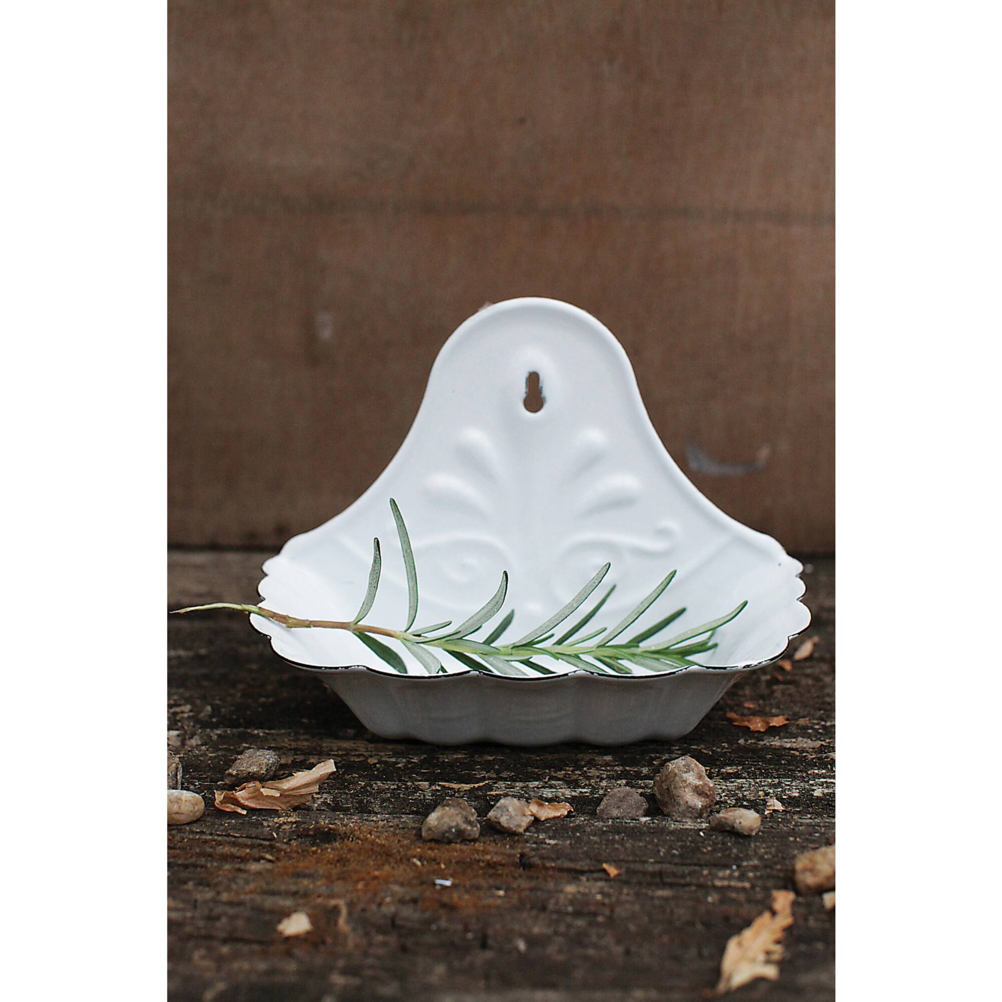 6" White Enameled Metal Soap Dish